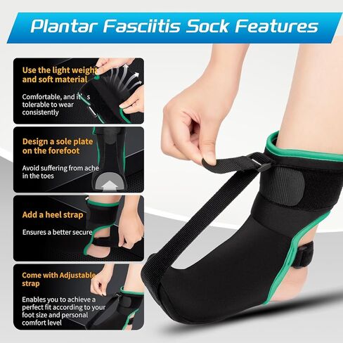 Upgraded Plantar Fasciitis Night Splint Sock with Massage Ball for Plantar Fasciitis Relief, Soft & Comfortable Foot Brace for Achilles Tendonitis Heal Spur Foot-drop Flat-arch for Women and Men, Small-Green in Kuwait