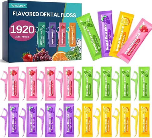320 Pcs Dental Floss Picks, Individually Wrapped Floss Sticks -4 Flavors (Mint, Grape, Strawberry, Orange) -Travel Tooth Picks Flossers for Adults, Oral Care Flossers for Deep Teeth Cleaning in Kuwait