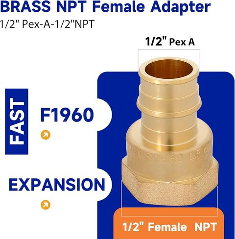 (Znkiok 10Pack)1/2 Inch Pex A Expansion Fittings,1/2" Pex-A-1/2"NPT Female Adapter,Long Service Life,Lead-Free Brass,NSF,UPC,ASTM F1960. in Kuwait