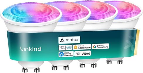 مصابيح الإضاءة الذكية Linkkind Matter GU10، 40 وات 470LM متغيرة الألوان GU10 LED، تعمل مع Alexa/Apple Home/Google Home، أبيض قابل للضبط (1800K-6500K)، مزامنة الموسيقى وعروض الإضاءة، عبوتان in Kuwait