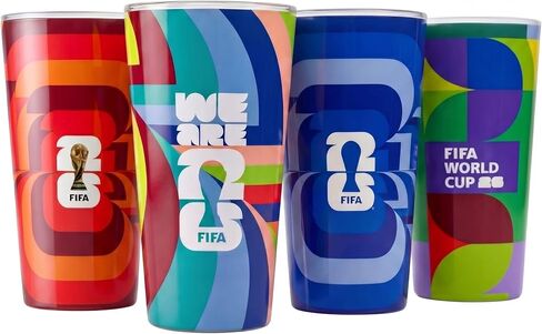 كوب زجاجي إصدار كأس العالم 2026 من FIFA - 4 قطع من الزجاج المقاوم للكسر سعة 16 أونصة - هدية لهواة الجمع المعتمدين من FIFA، نصف لتر قابل للتكديس - مثالي لحفلات كرة القدم والبوابات الخلفية in Kuwait