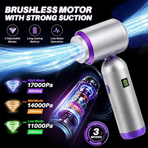 مكنسة AeroVac للسيارة V15 Pro، صائد مكنسة الحشرات، مكنسة كهربائية صغيرة محمولة باليد، 17 كيلو باسكال، مكنسة يدوية محمولة قوية، قابلة للطي 180 درجة قابلة لإعادة الشحن لشعر الحيوانات الأليفة والحشرات والعناكب والمنزل والسيارة والسفر والحديقة in Kuwait
