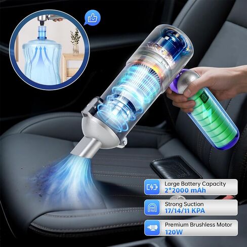 مكنسة AeroVac للسيارة V15 Pro، صائد مكنسة الحشرات، مكنسة كهربائية صغيرة محمولة باليد، 17 كيلو باسكال، مكنسة يدوية محمولة قوية، قابلة للطي 180 درجة قابلة لإعادة الشحن لشعر الحيوانات الأليفة والحشرات والعناكب والمنزل والسيارة والسفر والحديقة in Kuwait