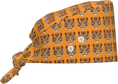 Classic Orange Tiger Print Scrub Caps Women Men, Adjustable Nurse Cap Surgical Caps Scrub Hats for Women Men, Working Cap with Buttons for Hanging Face Masks in Kuwait