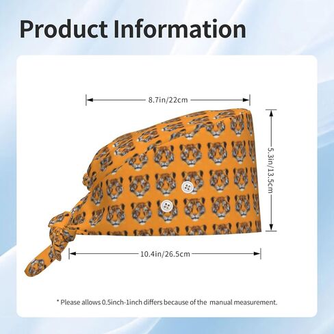Classic Orange Tiger Print Scrub Caps Women Men, Adjustable Nurse Cap Surgical Caps Scrub Hats for Women Men, Working Cap with Buttons for Hanging Face Masks in Kuwait