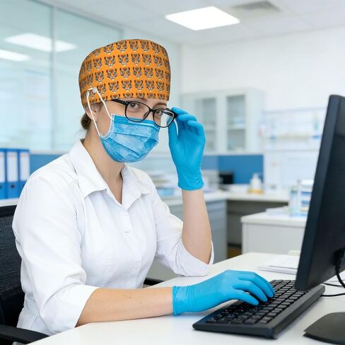 Classic Orange Tiger Print Scrub Caps Women Men, Adjustable Nurse Cap Surgical Caps Scrub Hats for Women Men, Working Cap with Buttons for Hanging Face Masks in Kuwait