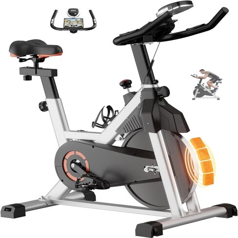 Exercise Bike, Magnetic Stationary Bikes for Home Cardio with Brake Pad Silent Belt Drive, 400LB Weight Capacity Indoor Cycling Bike with Adjustable Seat, Tablet & Water Bottle Holders for Weight Loss in Kuwait
