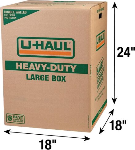 مجموعة صناديق النقل والشحن الكبيرة من U-Haul، من الورق المقوى عالي التحمل بجدار مزدوج، 18 × 18 × 24 بوصة، سعة 80 رطل - مجموعة مكونة من 10 صناديق ولفة واحدة من شريط بطول 55 ياردة in Kuwait