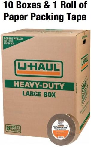 مجموعة صناديق النقل والشحن الكبيرة من U-Haul، من الورق المقوى عالي التحمل بجدار مزدوج، 18 × 18 × 24 بوصة، سعة 80 رطل - مجموعة مكونة من 10 صناديق ولفة واحدة من شريط بطول 55 ياردة in Kuwait