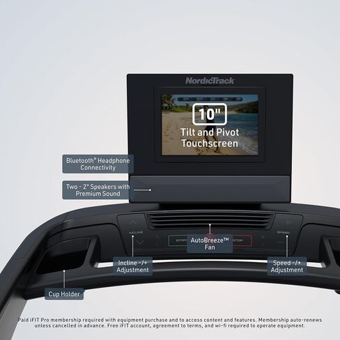 جهاز الجري NordicTrack T Series 10 مع شاشة لمس قابلة للإمالة مقاس 10 بوصات وتصميم مضغوط + عضوية iFIT Pro الشهرية - متضمن لمدة شهر واحد in Kuwait