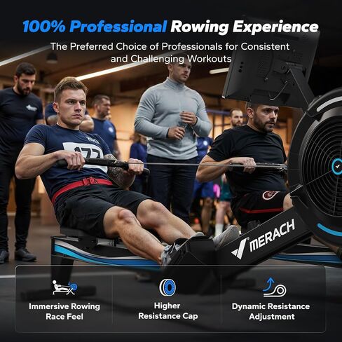MERACH Rowing Machines with 15.6" HD Screen, Adjustable Air Resistance Professional Indoor Rowing Machine for Home with 440LBS Weight Capacity, Ergonomic Comfort Seat, Device Holder, Easy Storage in Kuwait