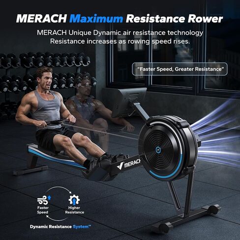 MERACH Rowing Machines with 15.6" HD Screen, Adjustable Air Resistance Professional Indoor Rowing Machine for Home with 440LBS Weight Capacity, Ergonomic Comfort Seat, Device Holder, Easy Storage in Kuwait