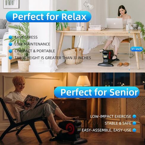 Under Desk Pedal Exerciser Bike Mini Exercise Trainer for Leg and Arm Portable Electric Leg Elliptical Machine for Senior Home in Kuwait