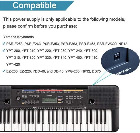محول طاقة تيار متردد 12 فولت 2 أمبير لسلسلة Yamaha PA-130/PA-130B، PSR/YPG/YPT/DGX/DD/EZ/PSS ولوحة مفاتيح Williams Allegro/Legato ذات 88 مفتاحًا in Kuwait