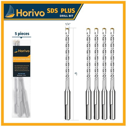 مجموعة لقم مثقاب بمطرقة دوارة SDS-Plus مقاس 1/4 بوصة × 6 بوصة (مجموعة من 5 قطع)، لقم ثقب البناء مع طرف كربيد مروي مطور، لقم تأثير احترافية شديدة التحمل للخرسانة والطوب والحجر in Kuwait