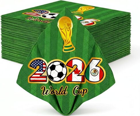 80 عبوة من مناديل كأس العالم 2026، مناديل كرة القدم مقاس 6.5 بوصة ليوم اللعبة | مناديل حفلات كرة القدم، تصميم علم الولايات المتحدة الأمريكية وكندا والمكسيك، مناديل كوكتيل للاستعمال مرة واحدة in Kuwait