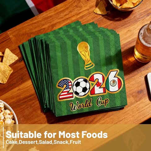 80 عبوة من مناديل كأس العالم 2026، مناديل كرة القدم مقاس 6.5 بوصة ليوم اللعبة | مناديل حفلات كرة القدم، تصميم علم الولايات المتحدة الأمريكية وكندا والمكسيك، مناديل كوكتيل للاستعمال مرة واحدة in Kuwait