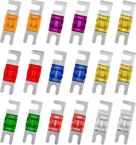 18 PCS Mini ANL Fuse, 20A/30A/40A/50A/60A/80A/100A/125A/150A Vehicle Plated Fuses Assortment, Heavy Duty 9 Sizes Blade ANL Fuse Kit for Car Audio Video Electric System in Kuwait