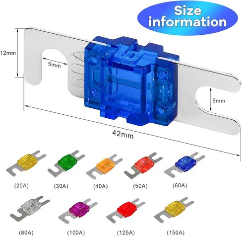 18 PCS Mini ANL Fuse, 20A/30A/40A/50A/60A/80A/100A/125A/150A Vehicle Plated Fuses Assortment, Heavy Duty 9 Sizes Blade ANL Fuse Kit for Car Audio Video Electric System in Kuwait