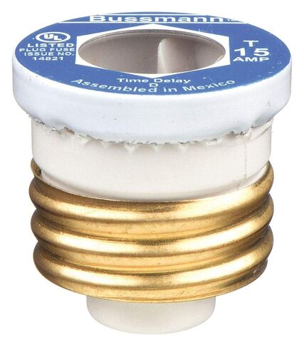 Eaton Bussmann Plug Fuse, 15A, T Series, Indicating, Time Delay, PK 4 T-15-1 Each in Kuwait