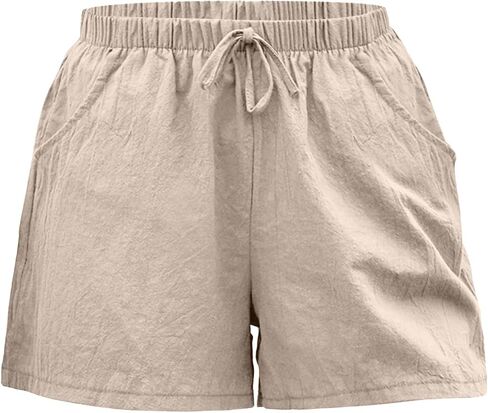Linen Shorts for Women Casual Summer High Waidted Wide Leg Shorts with Drawstring Beach Outfits Resort Wear in Kuwait