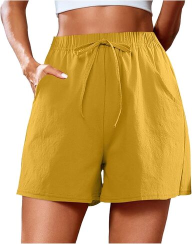 Linen Shorts for Women Casual Summer High Waidted Wide Leg Shorts with Drawstring Beach Outfits Resort Wear in Kuwait
