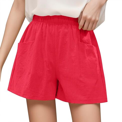 Linen Shorts Women Summer High Waisted Wide Leg Flowy Shorts Casual Elastic Loose Beach Vacation Outfits in Kuwait