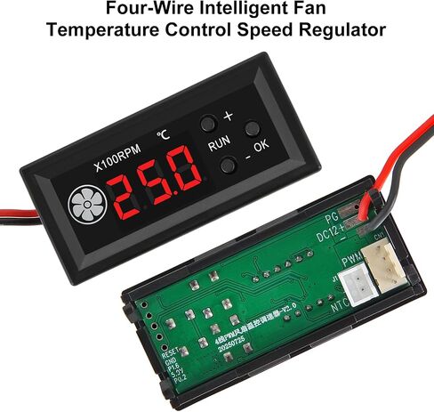 2pcs 4-Wire PWM Fan Temperature Controller (12V 3A) Fan Speed Controller with 1 Black Terminal Wire, Digital Display ℃ Temperature Controlled Governor, Dual-Display Fan Governor in Kuwait