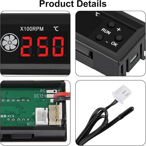 2pcs 4-Wire PWM Fan Temperature Controller (12V 3A) Fan Speed Controller with 1 Black Terminal Wire, Digital Display ℃ Temperature Controlled Governor, Dual-Display Fan Governor in Kuwait