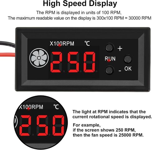 2pcs 4-Wire PWM Fan Temperature Controller (12V 3A) Fan Speed Controller with 1 Black Terminal Wire, Digital Display ℃ Temperature Controlled Governor, Dual-Display Fan Governor in Kuwait