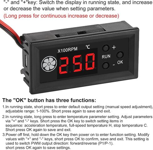 2pcs 4-Wire PWM Fan Temperature Controller (12V 3A) Fan Speed Controller with 1 Black Terminal Wire, Digital Display ℃ Temperature Controlled Governor, Dual-Display Fan Governor in Kuwait