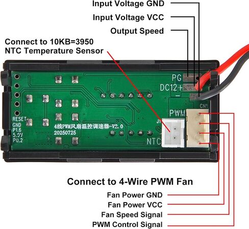2pcs 4-Wire PWM Fan Temperature Controller (12V 3A) Fan Speed Controller with 1 Black Terminal Wire, Digital Display ℃ Temperature Controlled Governor, Dual-Display Fan Governor in Kuwait