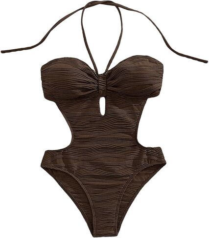 OYOANGLE Women's Cutout Backless One Piece Swimsuit Textured Monokini Cheeky Bathing Suit in Kuwait