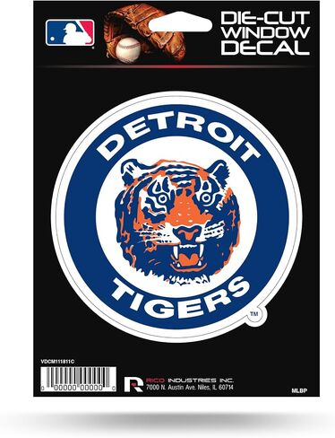 Detroit Tigers Die Cut Vinyl Decal Sticker, Retro Logo, 5 Inch, Flat Finish, Full Adhesive Backing, Officially Licensed, Made in the USA in Kuwait