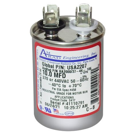 10 فائق التوهج/MFD 370 440 VAC تشغيل المحرك مكثف JustCapacitors متوافق لاستبدال AmRad USA2207 P/N RA2000/37-44-106 in Kuwait