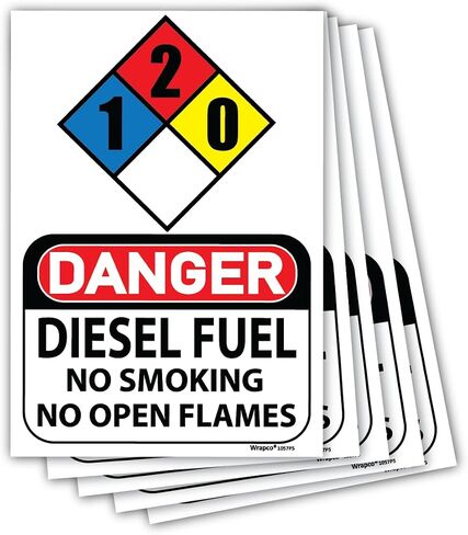 (5 عبوات) ملصقات وقود الديزل NFPA 704 لافتة 1-2-0 لخزانات الديزل، علبة الوقود، المولدات 7 × 10 بوصة in Kuwait