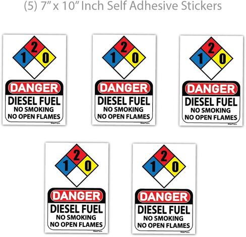 (5 عبوات) ملصقات وقود الديزل NFPA 704 لافتة 1-2-0 لخزانات الديزل، علبة الوقود، المولدات 7 × 10 بوصة in Kuwait