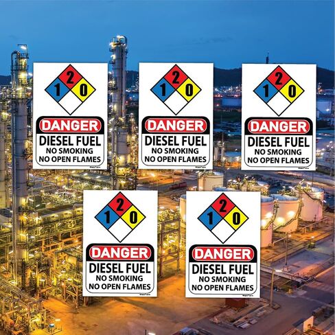 (5 عبوات) ملصقات وقود الديزل NFPA 704 لافتة 1-2-0 لخزانات الديزل، علبة الوقود، المولدات 7 × 10 بوصة in Kuwait