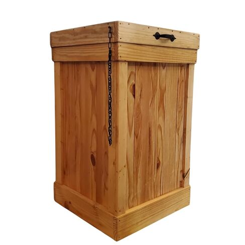 30 Gallon Rustic Wood Large Capacity Kitchen Trash Can, Garbage Bin with Lid, 18in x18in x 29in, Hinged Lid, Golden Oak in Kuwait