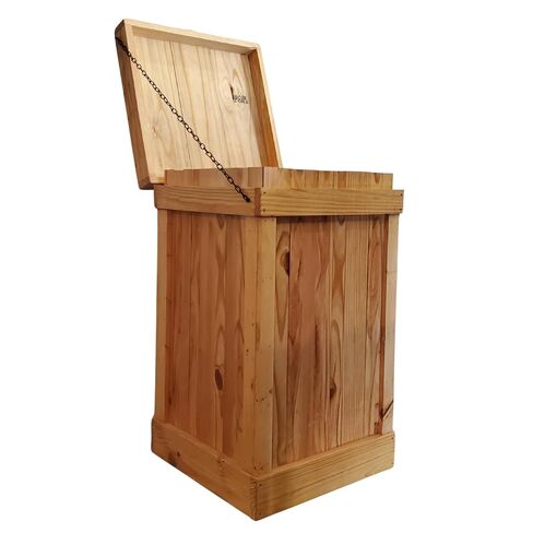 30 Gallon Rustic Wood Large Capacity Kitchen Trash Can, Garbage Bin with Lid, 18in x18in x 29in, Hinged Lid, Golden Oak in Kuwait
