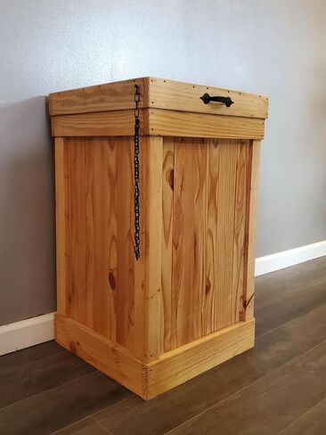 30 Gallon Rustic Wood Large Capacity Kitchen Trash Can, Garbage Bin with Lid, 18in x18in x 29in, Hinged Lid, Golden Oak in Kuwait