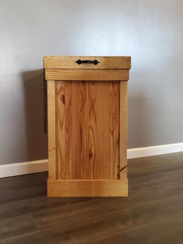 30 Gallon Rustic Wood Large Capacity Kitchen Trash Can, Garbage Bin with Lid, 18in x18in x 29in, Hinged Lid, Golden Oak in Kuwait