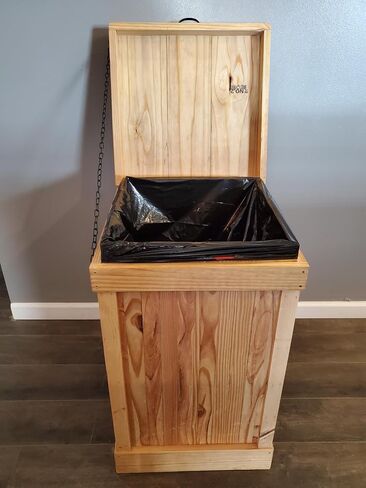 30 Gallon Rustic Wood Large Capacity Kitchen Trash Can, Garbage Bin with Lid, 18in x18in x 29in, Hinged Lid, Golden Oak in Kuwait