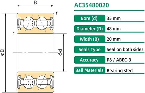 1PCS AC35480020 35X48X20 35BD4820DU ACB35X48X20 AC Compressor Clutch Bearing Double Row Angular Contact Ball Bearing in Kuwait