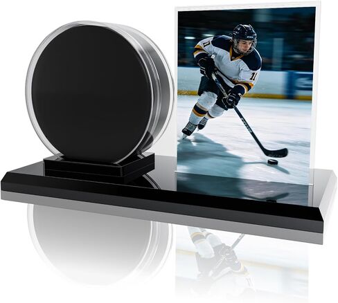 Card Archiver Hockey Puck Display Case, Acrylic Ball Ring & Card Stand Set | Dual Slot Design, Crystal Clear View, Sturdy Wear-resistant, Dustproof Waterproof, Easy Assembly, Sports Collectible Decor in Kuwait