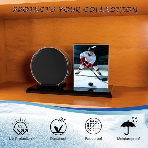 Card Archiver Hockey Puck Display Case, Acrylic Ball Ring & Card Stand Set | Dual Slot Design, Crystal Clear View, Sturdy Wear-resistant, Dustproof Waterproof, Easy Assembly, Sports Collectible Decor in Kuwait