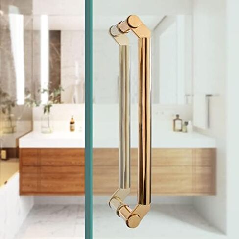Double Sided Round Stainless Steel Glass Door Handles, Commercial Push Pull Handle Bar for Entry, Barn and Shower Doors, Gold Finish, 17 3/8" X 15.75"(Gold-64Cm (25 1/4) Door Handle in Kuwait