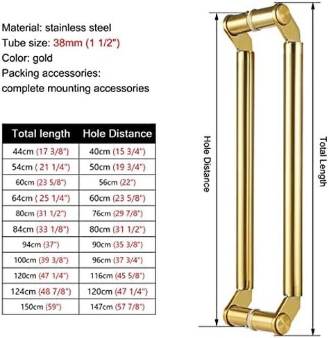 Double Sided Round Stainless Steel Glass Door Handles, Commercial Push Pull Handle Bar for Entry, Barn and Shower Doors, Gold Finish, 17 3/8" X 15.75"(Gold-64Cm (25 1/4) Door Handle in Kuwait