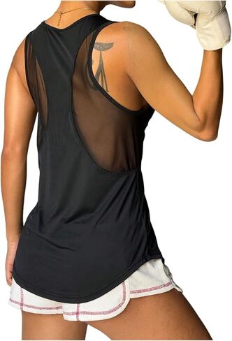 قمصان رياضية نسائية من SweatyRocks برقبة واسعة للتمرين وشبكة علوية قابلة للتنفس بدون أكمام in Kuwait