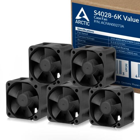 ARCTIC S4028-6K (5 Pack) - 40x40x28 mm Fan, 250-6000 RPM, PWM Regulated, 4-pin Connector, 12 V DC - Black in Kuwait